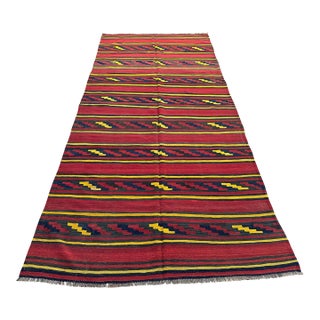 Vintage Afghan Baluch Kilim Rug | 5'4 X 12 Ft Handmade Wool Tribal Flat Weave Large Area Rug For Sale