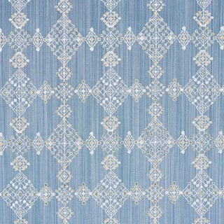 Schumacher Kalindi Embroidery Fabric in Denim For Sale