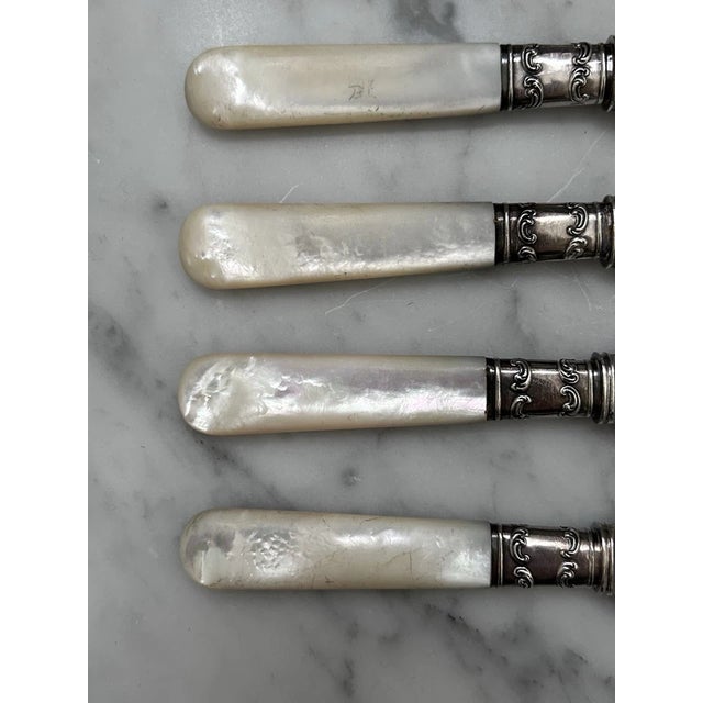 White Early 20th Century Set of 6 Sterling Silver Knives With Mother-of-Pearl Handles by Landers, Frary & Clark For Sale - Image 8 of 12