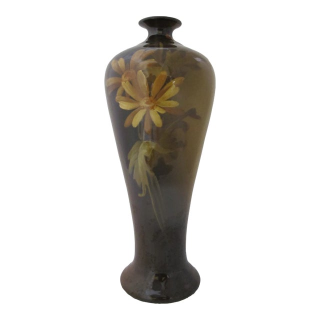 Jb Owens 118 Brown Flower Utopian Art Pottery 11.5" Tall Vase For Sale