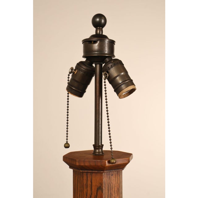 Late 20th Century Stickley Mission Collection Table Lamp With Leaded Glass Shade For Sale - Image 15 of 18