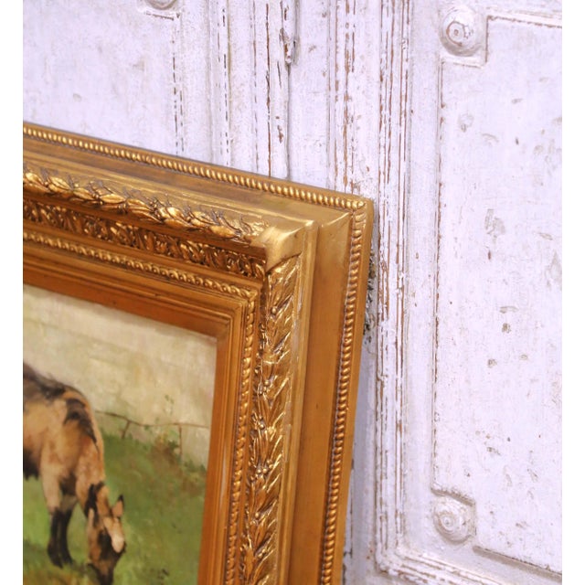 Wood 19th Century Belgian Animal Oil Painting in Gilt Frame Signed Paul H. Schouten For Sale - Image 7 of 9