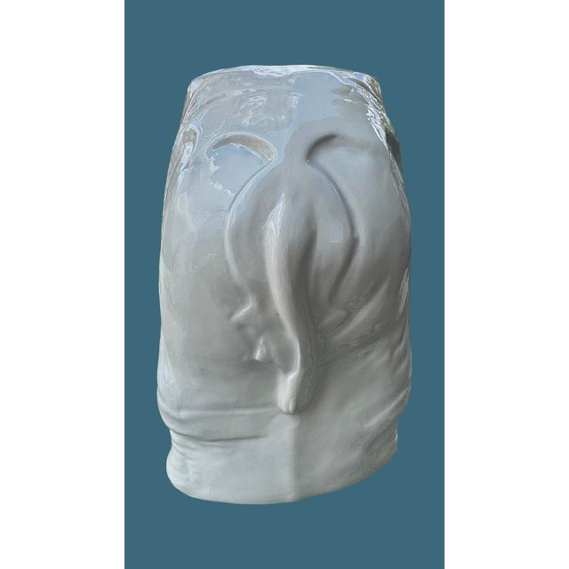 Vintage Large White Glazed Ceramic Elephant Planter / Cachepot For Sale - Image 4 of 7