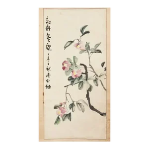 Chinese Hanging Scroll Painting of Camellias Signed Dated
