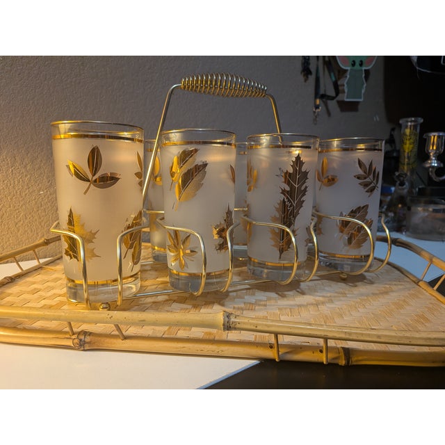 Mid-Century Modern 1950s The "Socialite" Master Set: Libbey ‘Golden Foliage’ Archival Highballs | Cinematic Provenance | Investor Grade - Set of 9 For Sale - Image 3 of 9