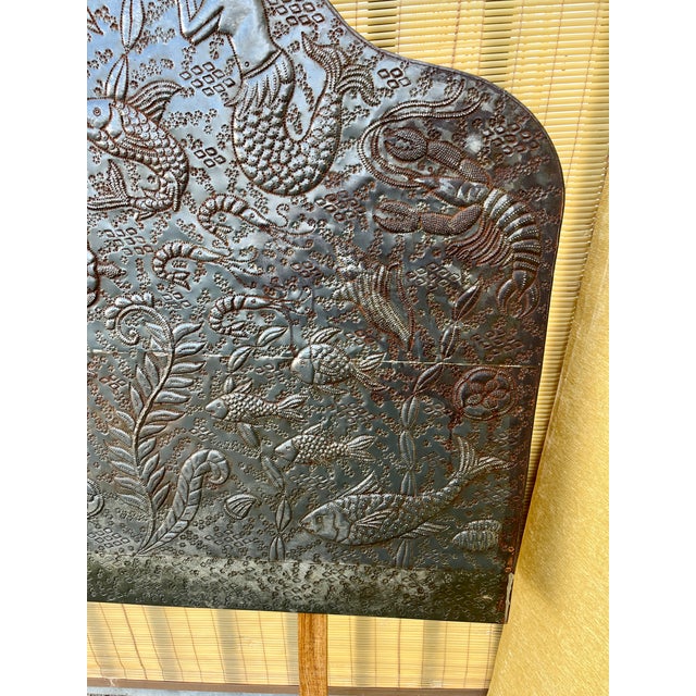1970s Vintage Bohemian Hand-Embossed Sheet Metal King Size Headboard. Circa 1980s For Sale - Image 5 of 18