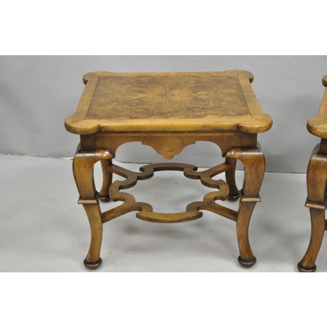 Vintage Baker Regency Style Burlwood Walnut Low Side End Tables - A Pair For Sale - Image 12 of 12