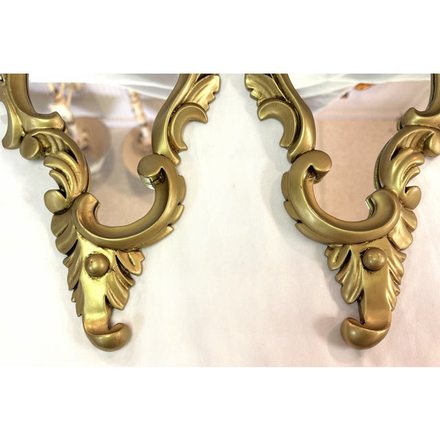 Wood Vintage Sweet Petite Gold Scroll Wall Mirrors- A Pair For Sale - Image 7 of 14