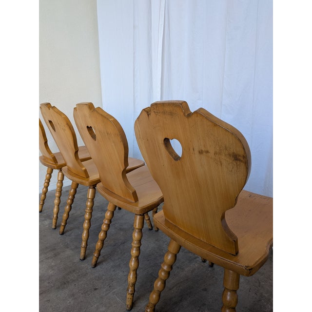 Vintage Tyrolean Farmhouse Heart Cutout Wooden Dining Chairs, 1970s, Set of 4 For Sale - Image 11 of 18
