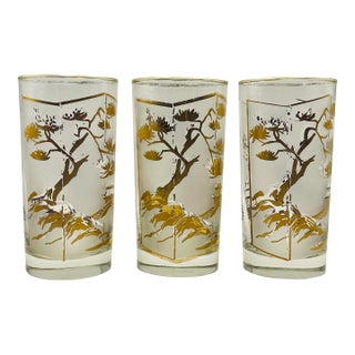 Mid 20th Century Cherry Blossom Gold Glasse s- Set of Three For Sale