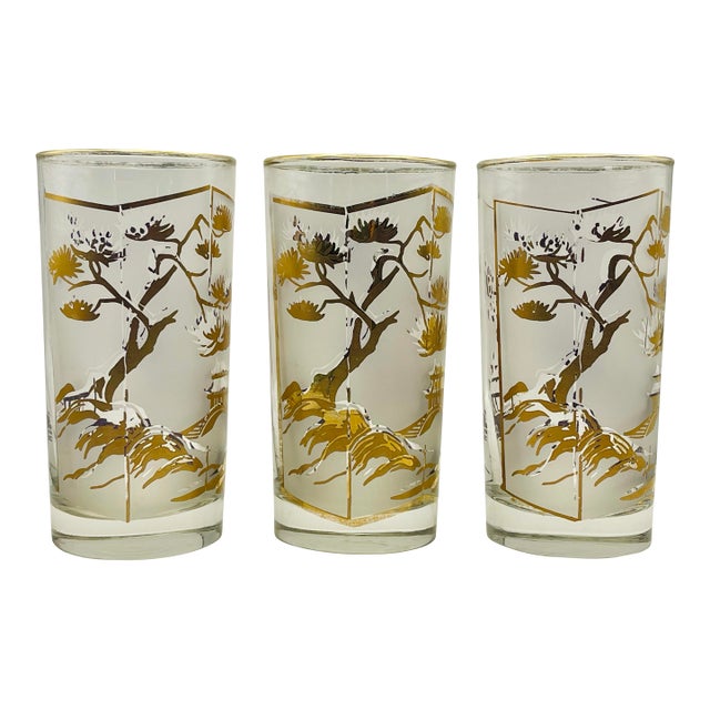 Mid 20th Century Cherry Blossom Gold Glasse s- Set of Three For Sale