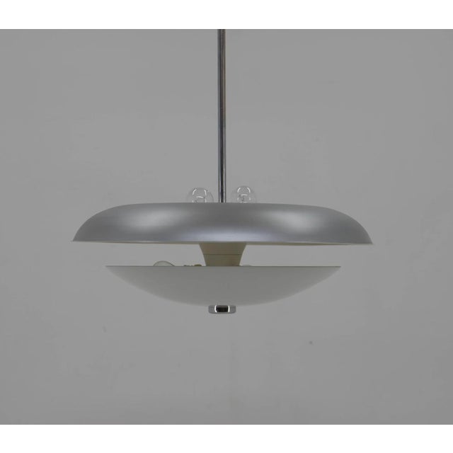 Bauhaus UFO Chandelier in Chrome & Glass, Czech Republic, 1930s For Sale - Image 9 of 15