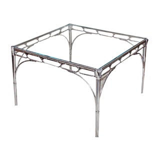 Faux Bamboo Aluminum & Glass Side Table, 1950s For Sale
