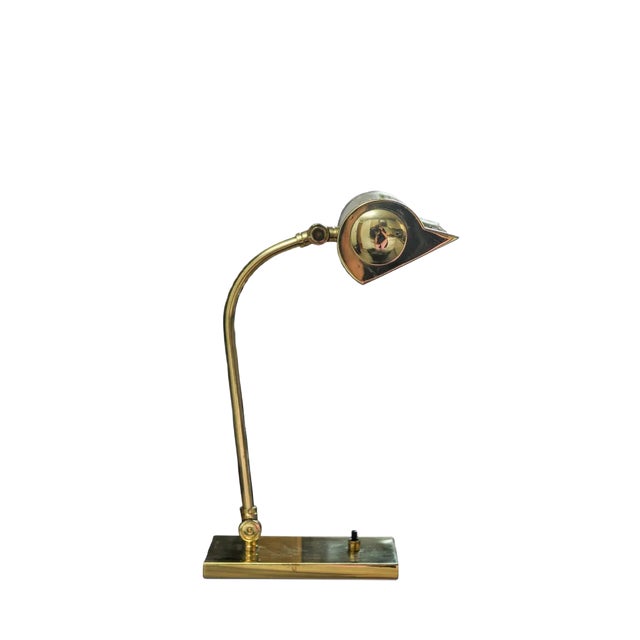 Mid-Century Brass Banker's Lamp with Brass Pivotable Shade & Ebonised Desktop Switch For Sale
