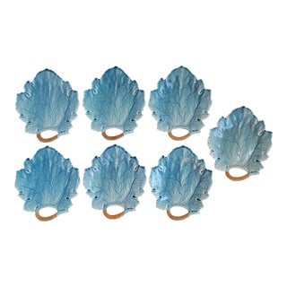 Vintage Mid-Century Century Majolica Leaf Plates - Set of 7 For Sale