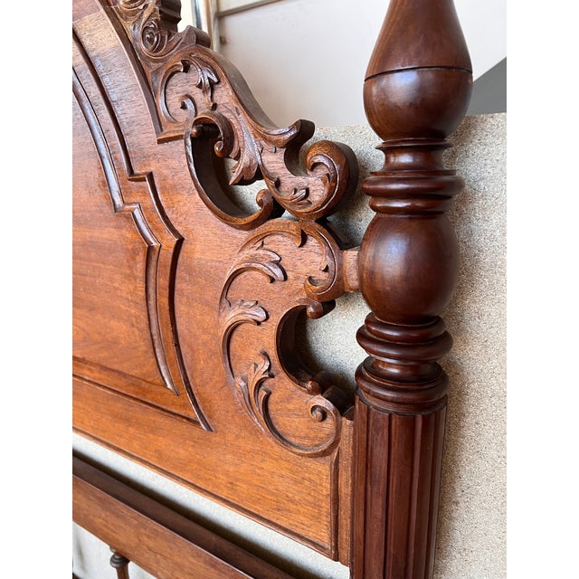 Wood 20th Century Full Bed, Original Four Fluted Poster Spanish Bed With Wood Slabs For Sale - Image 7 of 11