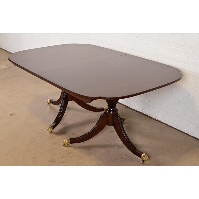Brown Stickley Georgian Mahogany Double Pedestal Extension Dining Table, Newly Refinished For Sale - Image 8 of 14