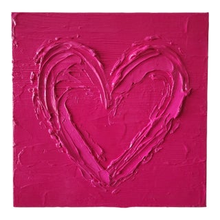 Hot Pink Abstract Heart Painting For Sale