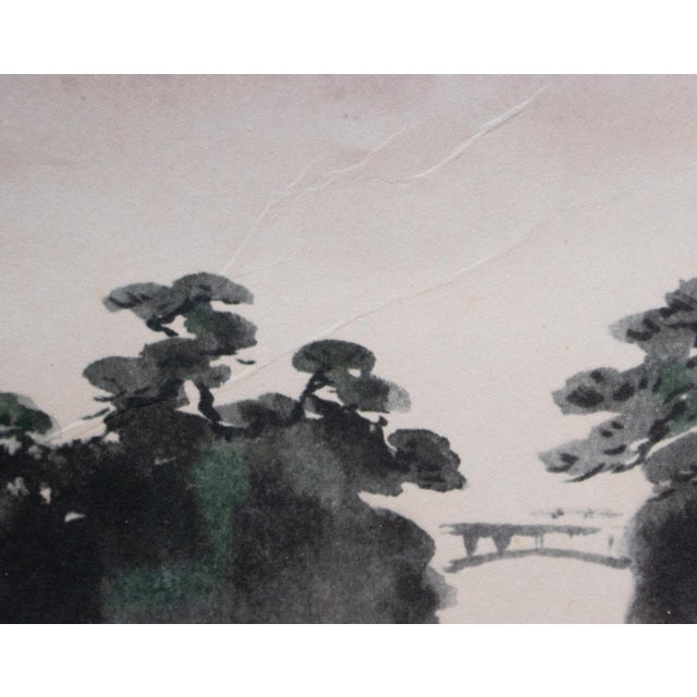 Large Showa Era Japanese Monochrome Print, Seascape With an Island For Sale In Dallas - Image 6 of 10