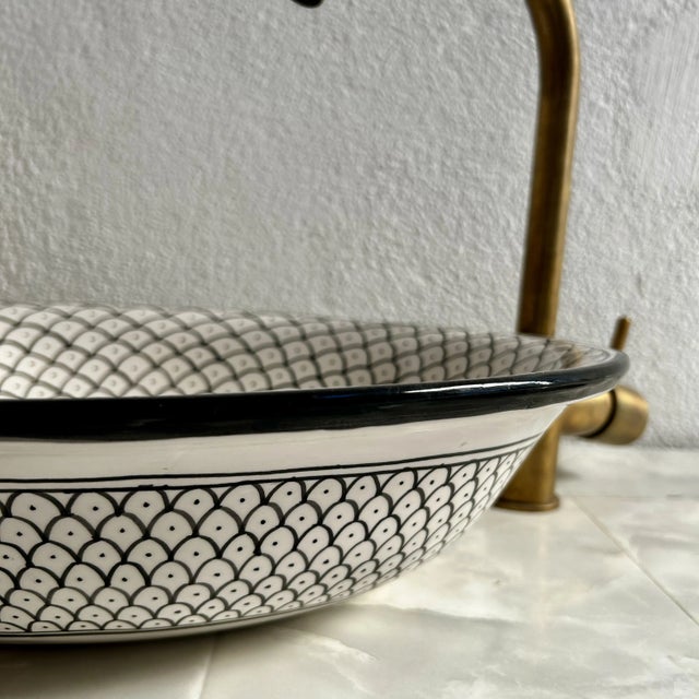 Farmhouse Contemporary Black and White Oval Bathroom Sink Vessel, Oval Ceramic For Sale - Image 6 of 8