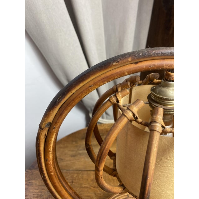 Wood Rattan and Bamboo Table Lamp by Louis Sognot, 1960s For Sale - Image 7 of 14