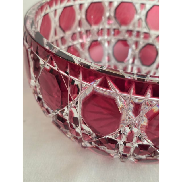 Late 20th Century ​Vintage Signed Fabergé Cranberry Cut-to-Clear Crystal "Russian Court" Bowl For Sale - Image 5 of 10