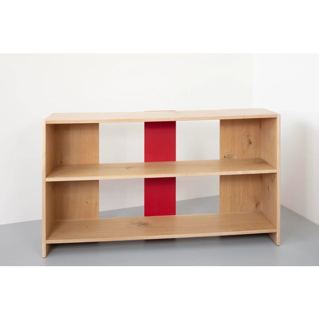 Contemporary Limed Oak and Red Aluminium Bookcase by Paul Kelley For Sale - Image 3 of 4