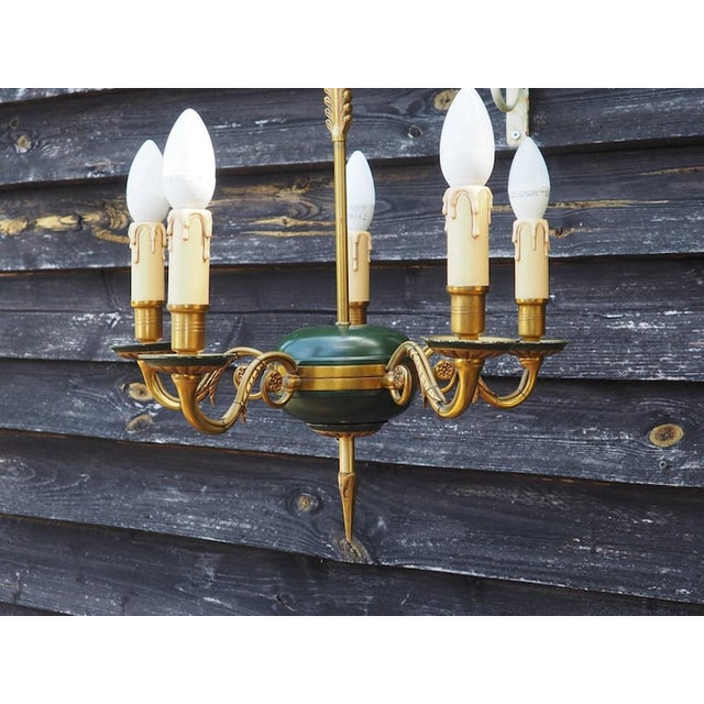 Empire Style Bronze Chandelier with Green Lacquered Bowl, 1950s, in Very Good conditions. Designed 1950 to 1959 Up to 250V...