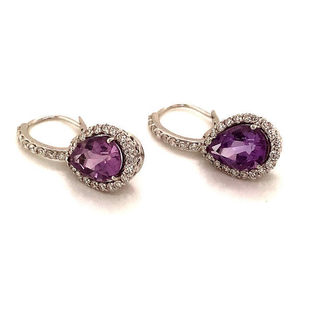 Purple Natural Amethyst Diamond Earrings 14k Gold 4.25 Tcw Certified For Sale - Image 8 of 11