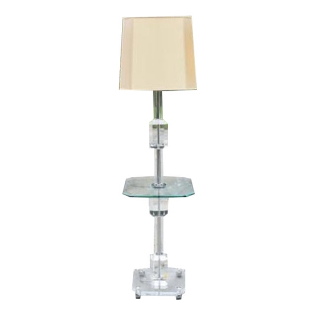 Mid 20th Century Lucite and Glass Table Floor Lamp For Sale