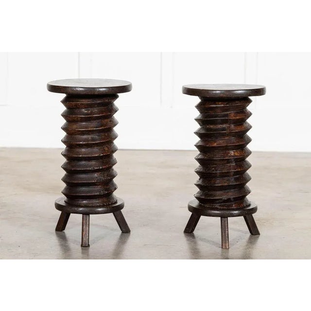 French Elm Corkscrew Side Tables, 1900, Set of 2 For Sale - Image 4 of 13