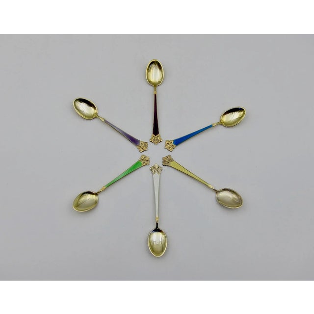 Mid 20th Century Sterling Silver Gilt and Enamel Spoon Set From Theodor Olsens of Norway For Sale - Image 5 of 10