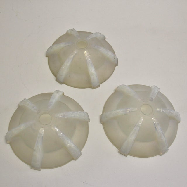 Metal French Opalescent 3-Arm Chandelier in Brass and Glass from Petitot, 1930s For Sale - Image 7 of 16