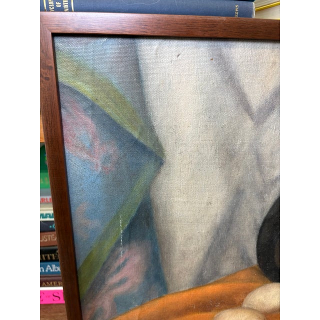 Mid-Century Modern Vintage Mid Century Signed Still Life Oil Painting With Black Teapot & Eggs For Sale - Image 3 of 15