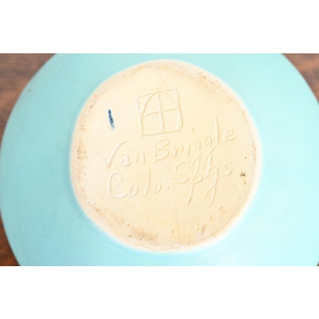 Van Briggle Arts & Crafts Turquoise Glazed Ceramic Bowl With Oak Leaf and Acorn Motif For Sale - Image 9 of 12