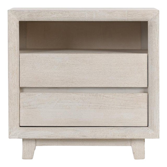 Naia White Wash Modern Coastal Two-Drawer Nightstand For Sale