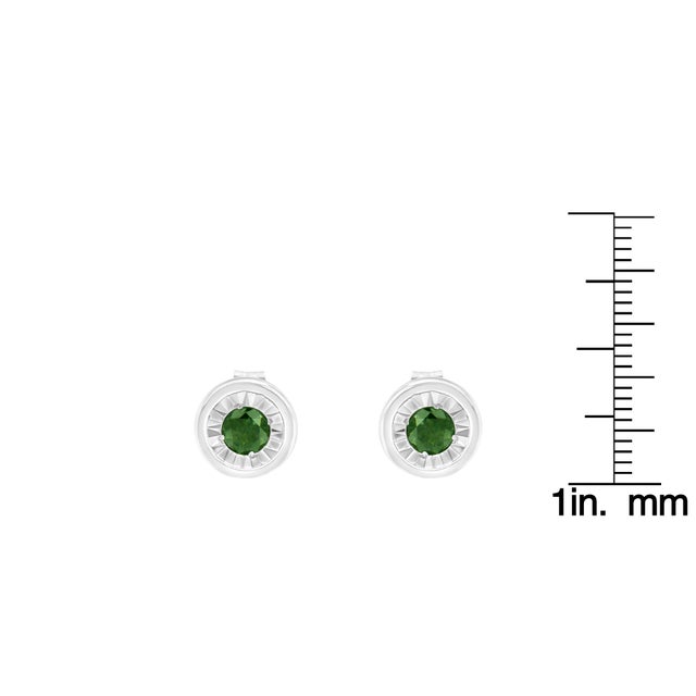 .925 Sterling Silver 1/4 Cttw Round Brilliant-Cut Green Diamond Miracle-Set Stud Earrings, A Pair For Sale In New York - Image 6 of 6