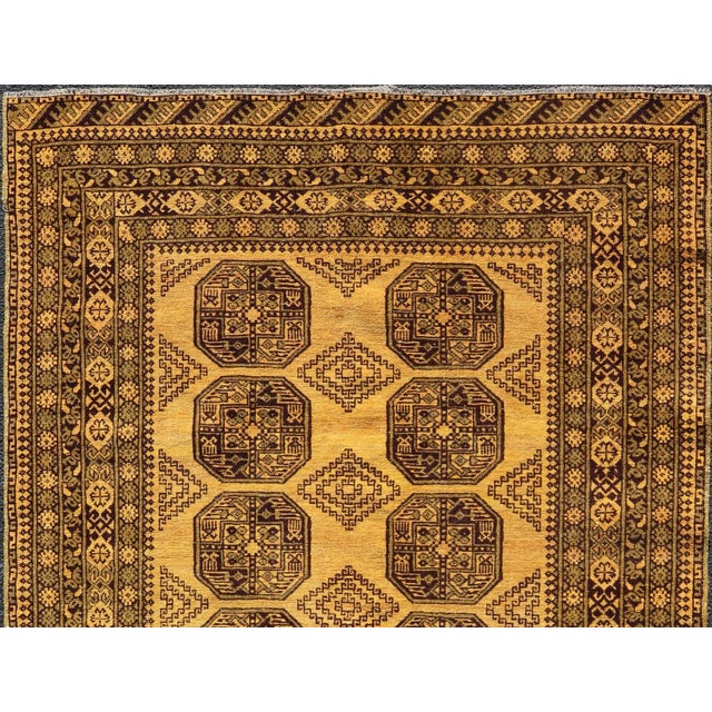 Early 20th Century Hand-Knotted Ersari Rug in Wool With Gul Design in Marigold and Brown 5'2 X 7'8 For Sale - Image 5 of 12