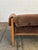 W87 D35 H27 SW76 SD22 SH18 AH22 Custom made sofa made from solid wood with a medium honey walnut stain. Upholstered in a...