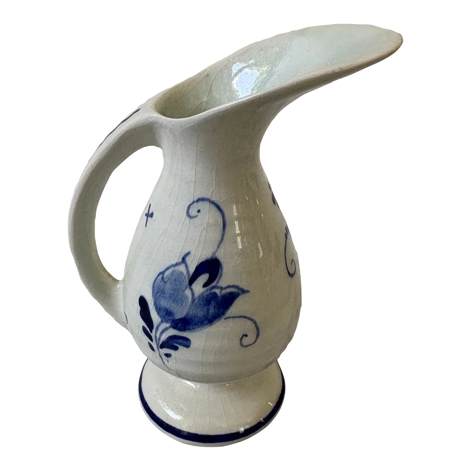 Delft Creamer Mini Pitcher With Blue Floral Design - Marked | Chairish