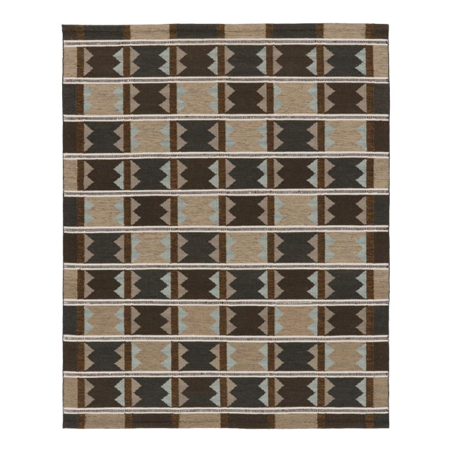 Rug & Kilim's Scandinavian Style Custom Flatweave Rug With Beige & Black Patterns For Sale