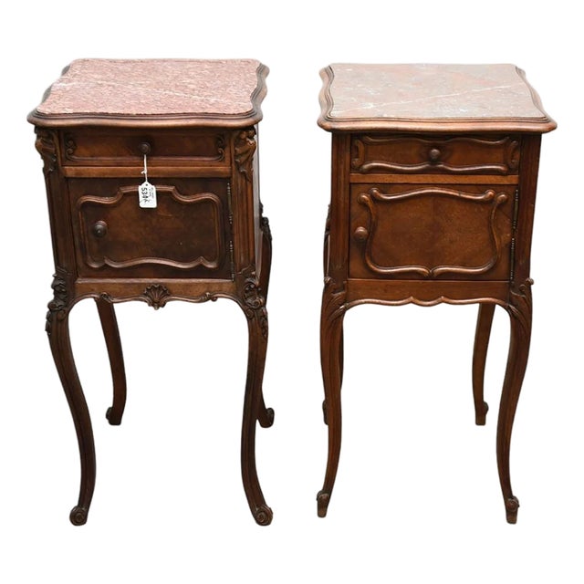 Pair of Antique French Marble Top Nightstands (Similar) Marble Inserts For Sale
