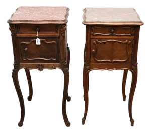 Pair of Antique French Marble Top Nightstands (Similar) Marble Inserts