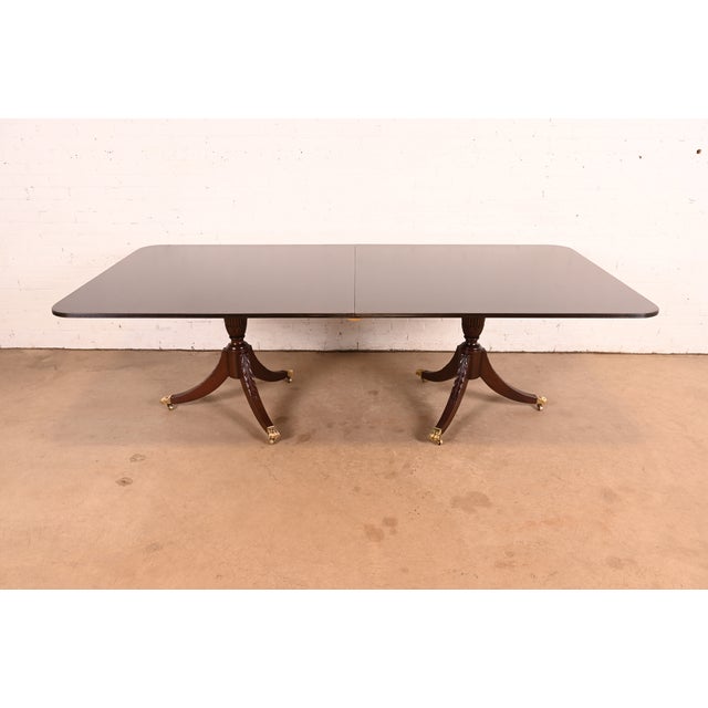 Wood Baker Furniture Style Georgian Mahogany Double Pedestal Extension Dining Table, Newly Refinished For Sale - Image 7 of 12