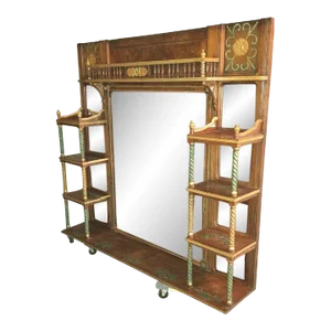 Antique Eastlake Victorian Overmantle Glass Mirror Colorful! Shelves! Original Beveled Glass