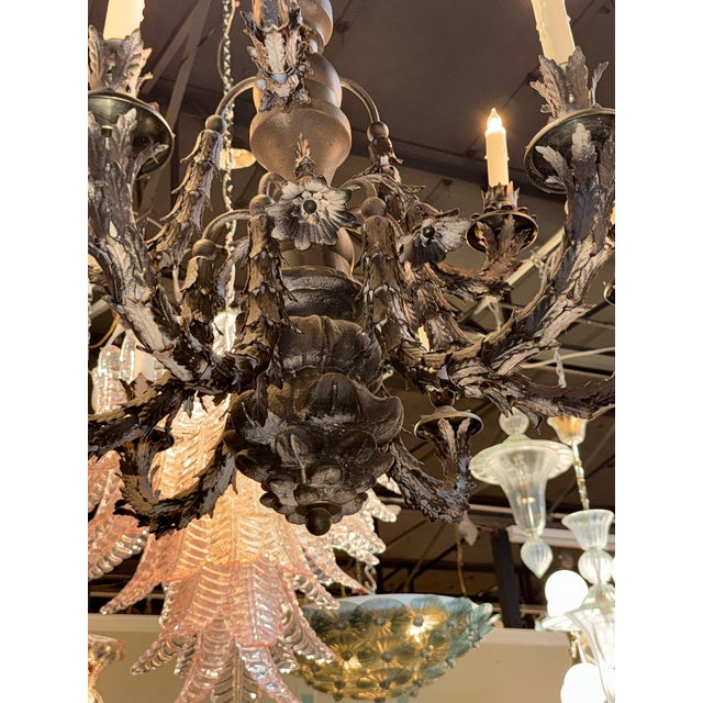 Wood 19th Century Italian Carved Wood and Iron Chandelier For Sale - Image 7 of 13