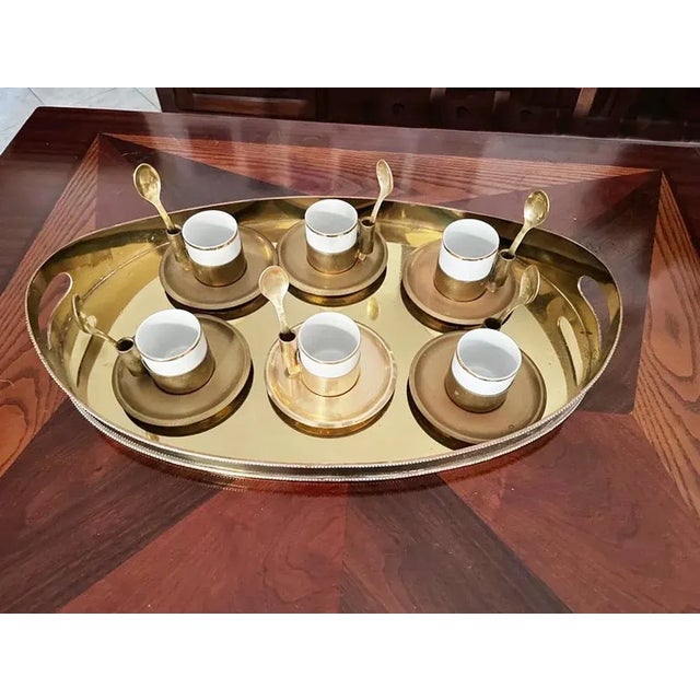 Game Coffee Cups with Bill Tray and Porcelain and Teaspo, Set of 7 For Sale - Image 6 of 7