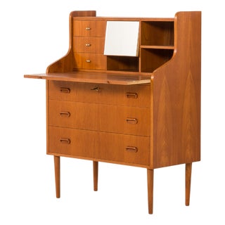 Danish Modern Teak Secretaire with Brass Details and Hidden Vanity, 1960s For Sale