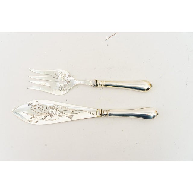 Art Deco Silvered Fish Knife and Fork Serving Set, Vienna, 1920s, Set of 2 For Sale - Image 3 of 9