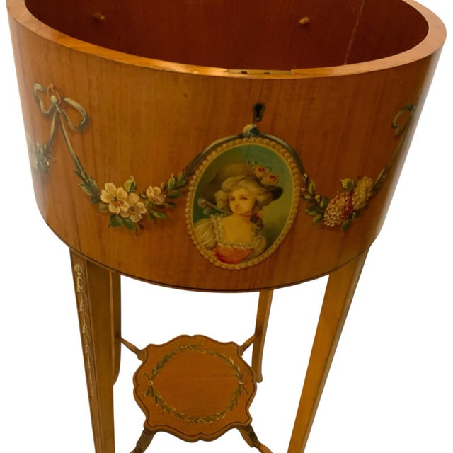 Victorian Antique Late Victorian Hand-Painted Satinwood Ladies Sewing Work Table England C. 1880–1900 For Sale - Image 3 of 10